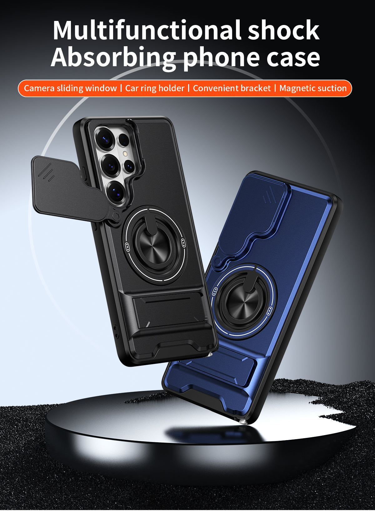 Samsung S26 Ultra Magnetic Ring Stand Case with Camera Slide Cover [Black]
