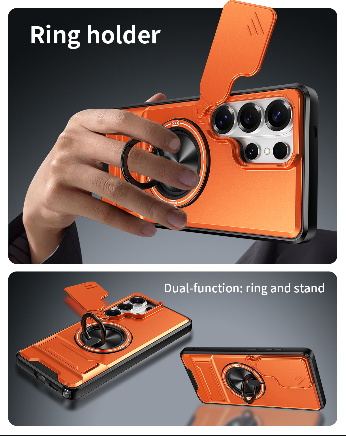 Samsung S26 Ultra Magnetic Ring Stand Case with Camera Slide Cover [Black]