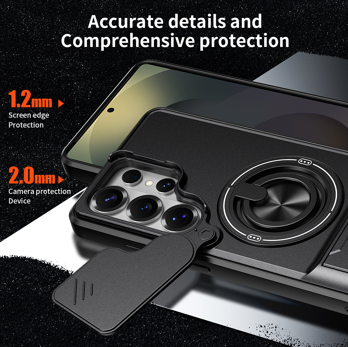 Samsung S26 Ultra Magnetic Ring Stand Case with Camera Slide Cover [Black]