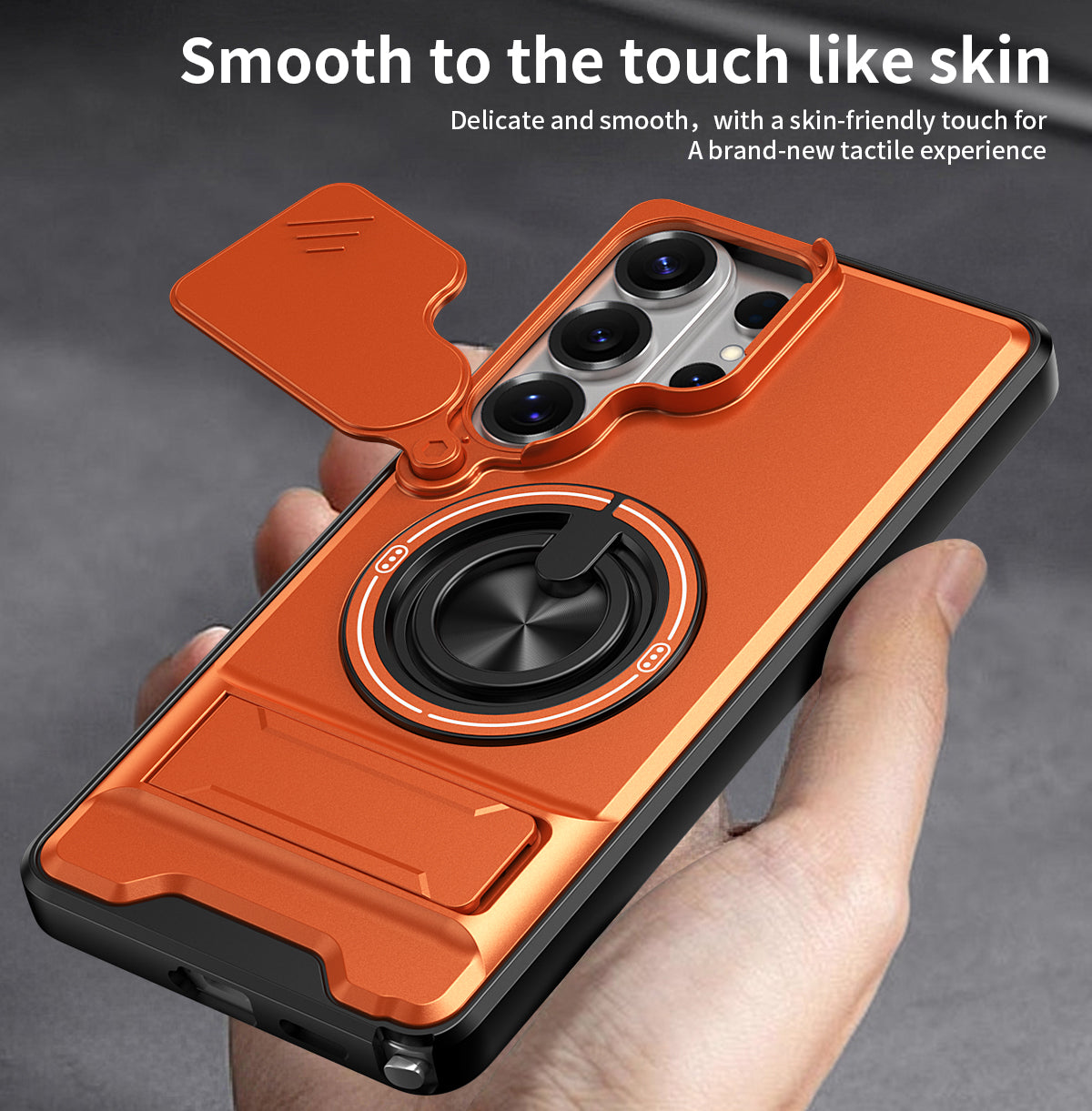 Samsung S26 Ultra Magnetic Ring Stand Case with Camera Slide Cover [Orange]