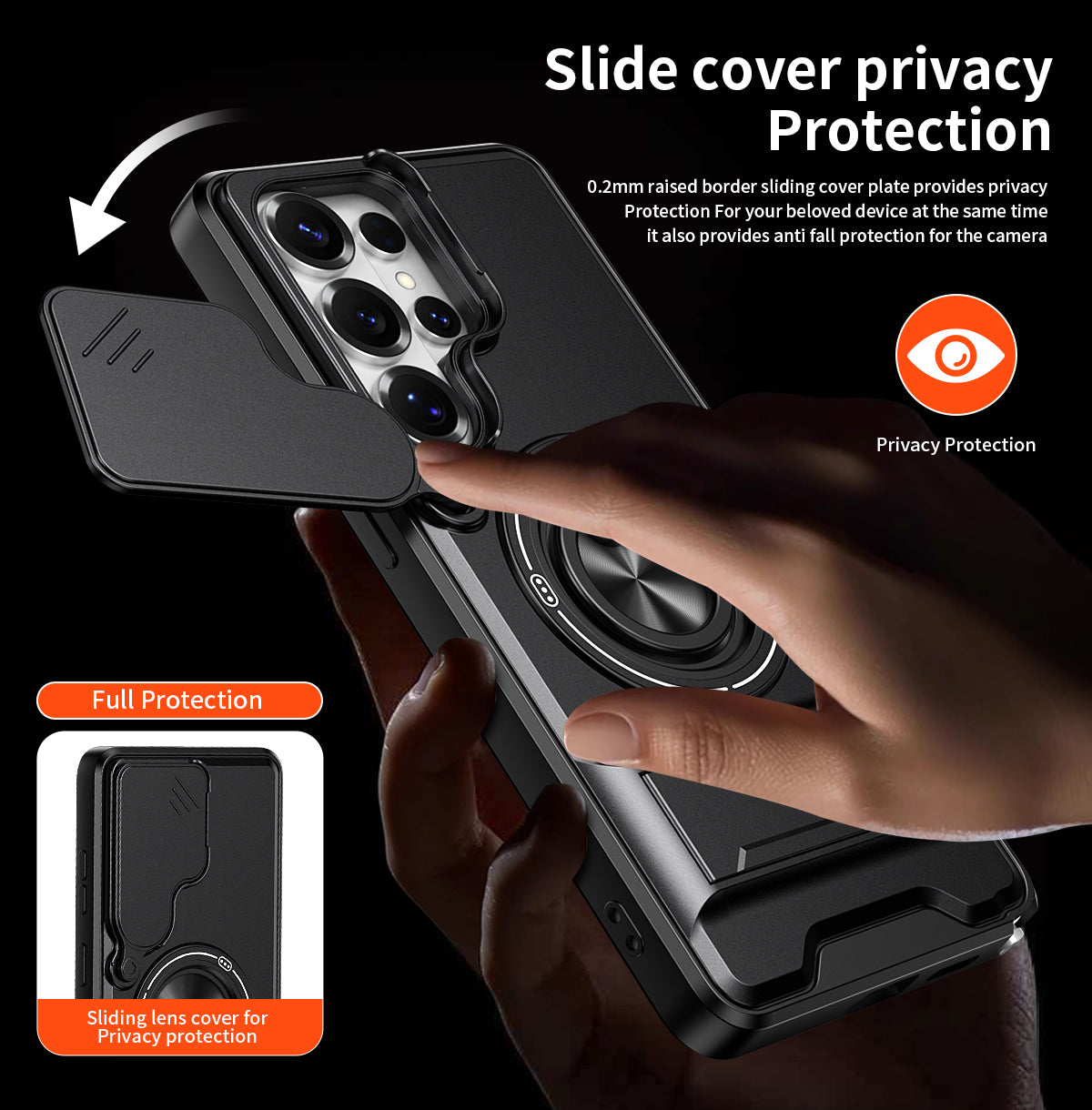 Samsung S26 Ultra Magnetic Ring Stand Case with Camera Slide Cover [Black]