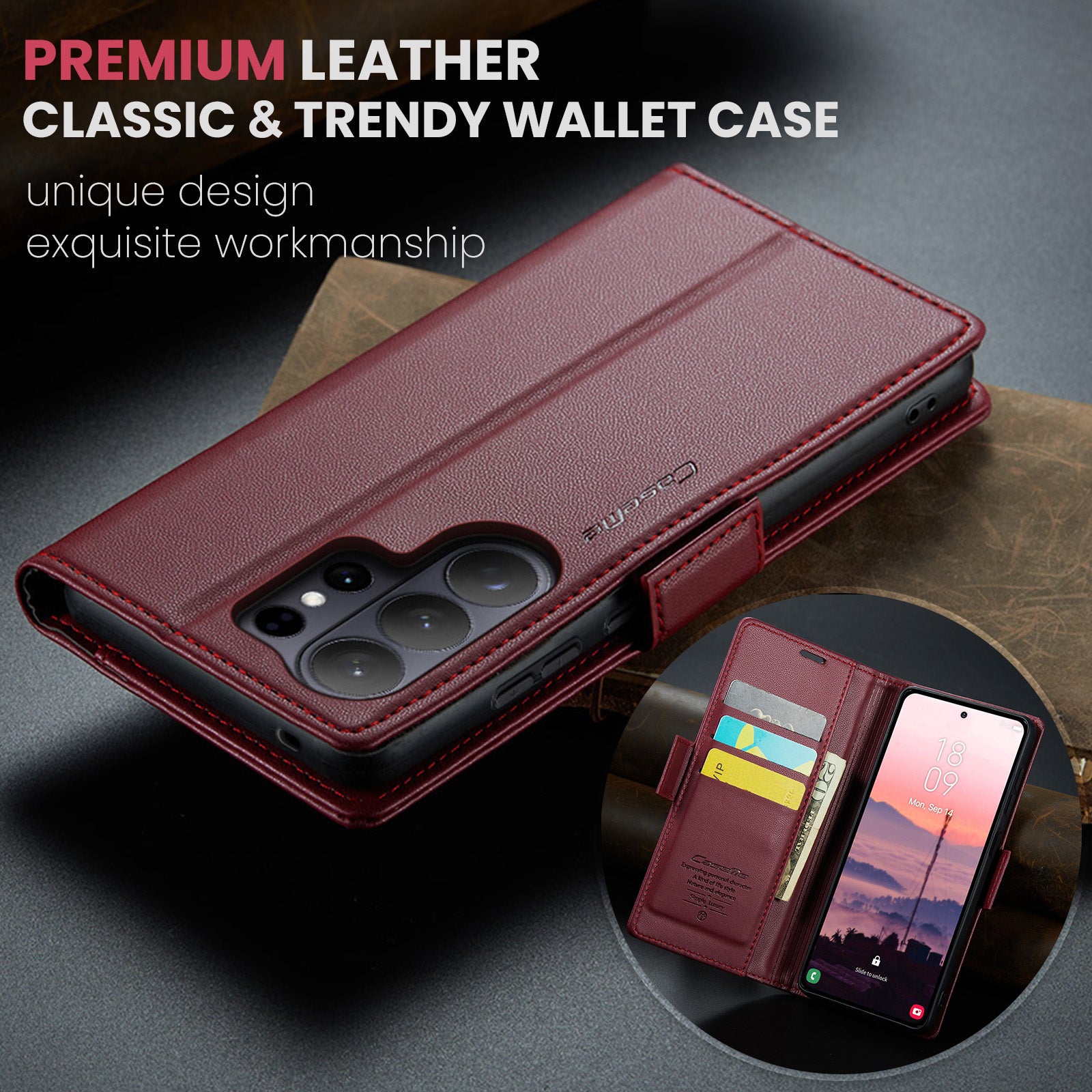 Samsung Galaxy S26 Ultra CaseMe Retro Wallet Case [Maroon]