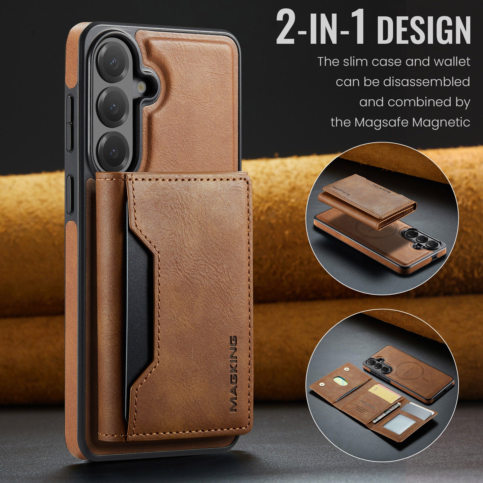 Samsung Galaxy S26 FE DG.MING MagSafe Detachable Wallet Case [Brown]