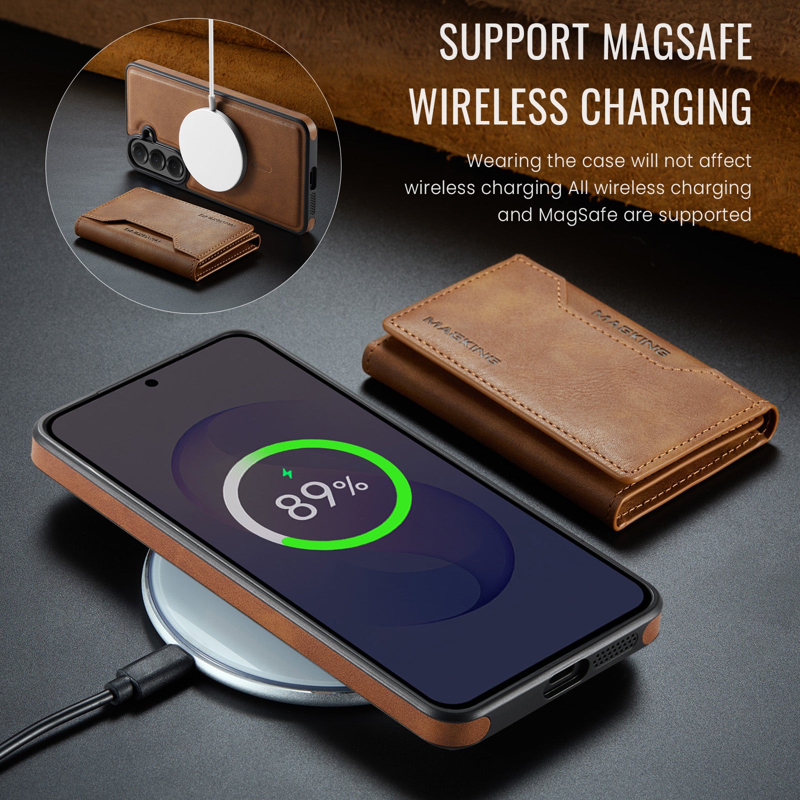 Samsung Galaxy S26 FE DG.MING MagSafe Detachable Wallet Case [Brown]
