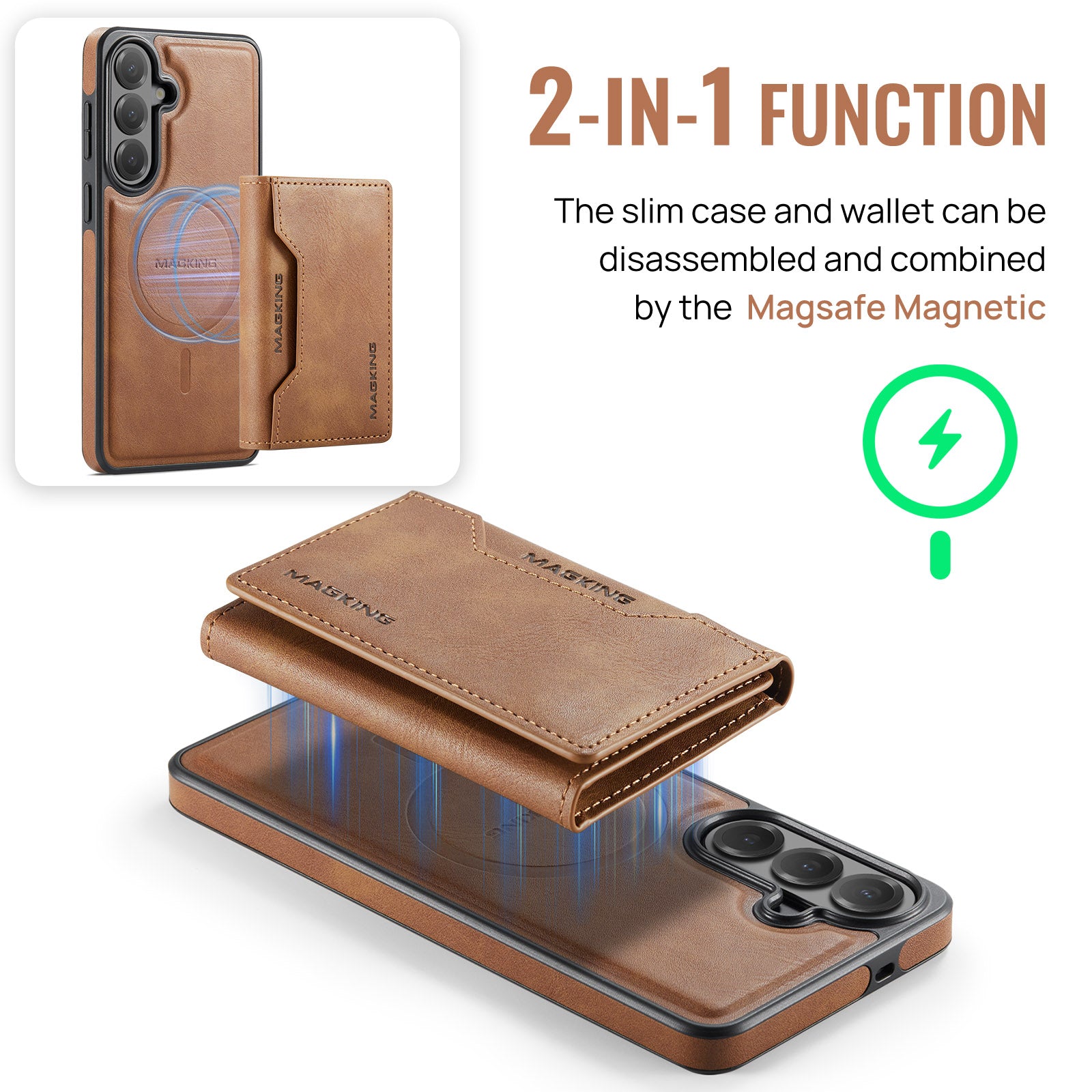 Samsung Galaxy S26 FE DG.MING MagSafe Detachable Wallet Case [Brown]