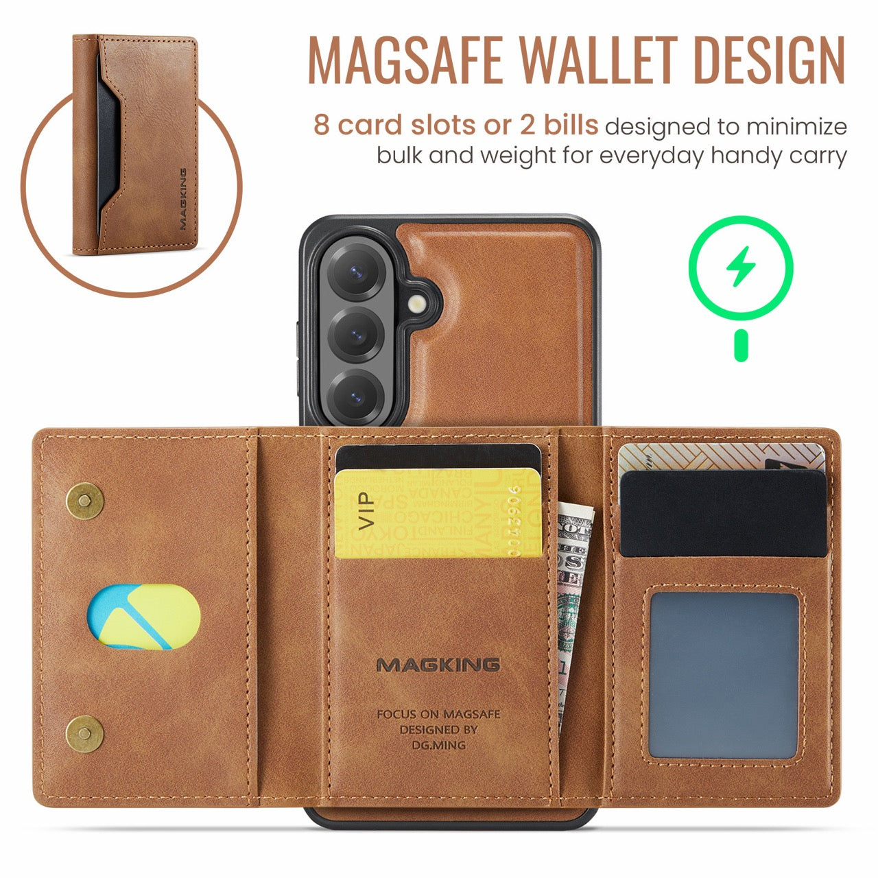 Samsung Galaxy S26 FE DG.MING MagSafe Detachable Wallet Case [Brown]