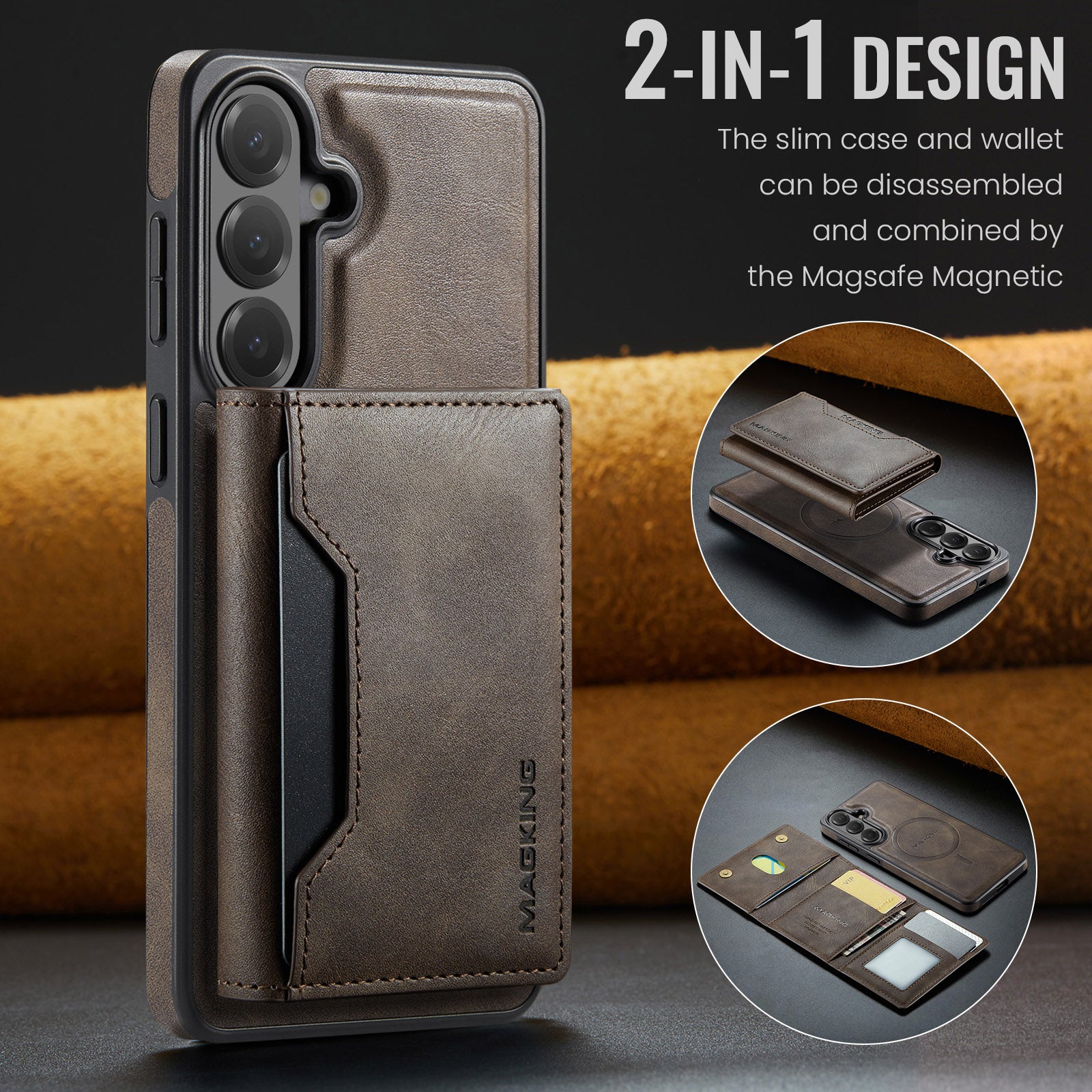 Samsung Galaxy S26 FE DG.MING MagSafe Detachable Wallet Case [Coffee]