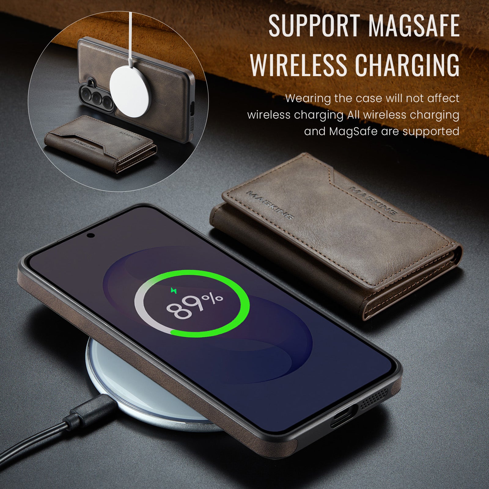Samsung Galaxy S26 FE DG.MING MagSafe Detachable Wallet Case [Coffee]