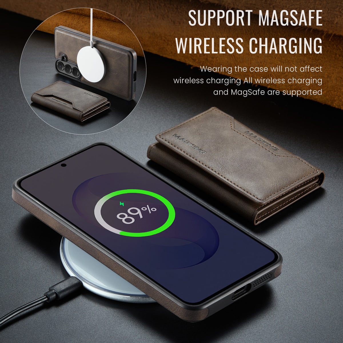 Samsung Galaxy S26 FE DG.MING MagSafe Detachable Wallet Case [Coffee]