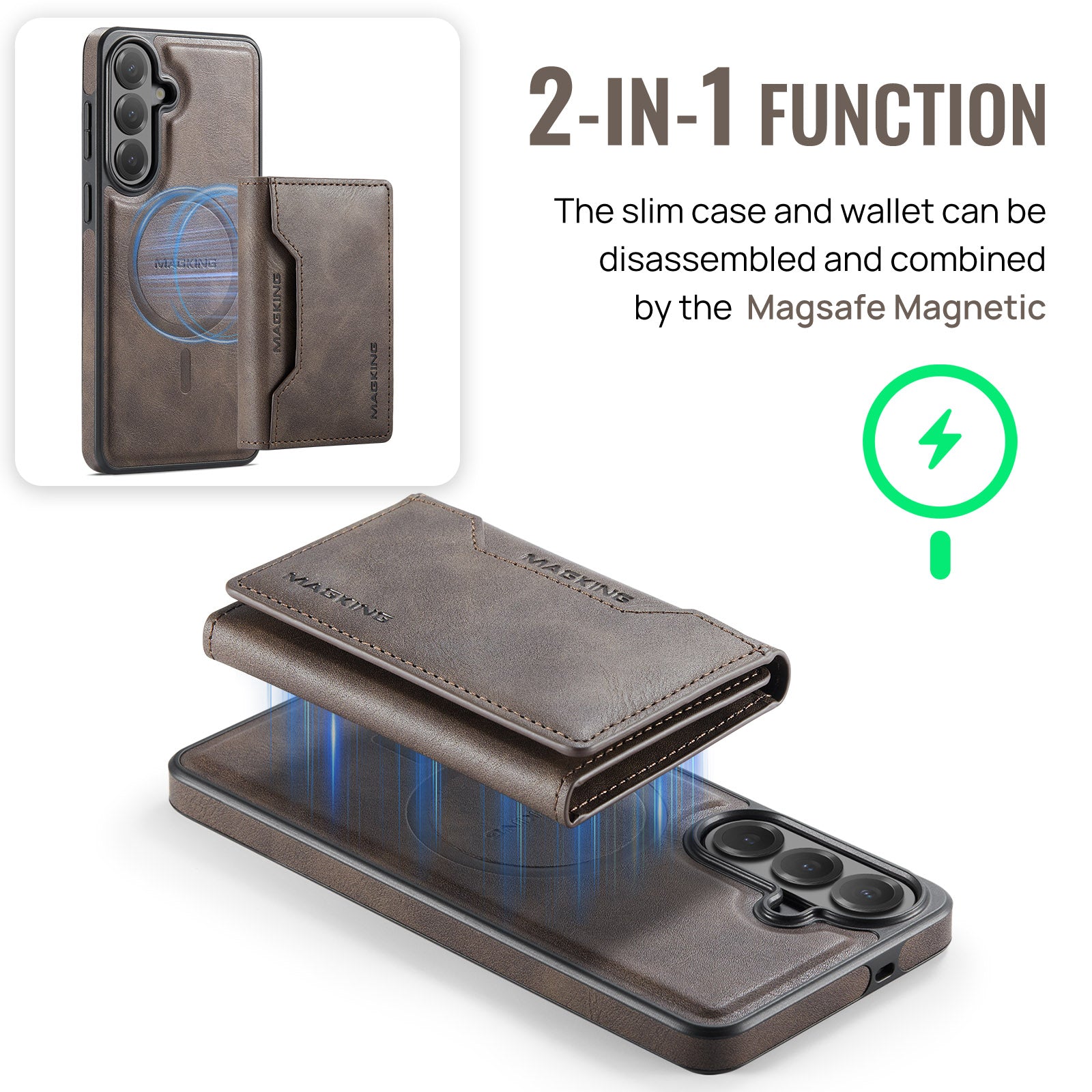 Samsung Galaxy S26 FE DG.MING MagSafe Detachable Wallet Case [Coffee]