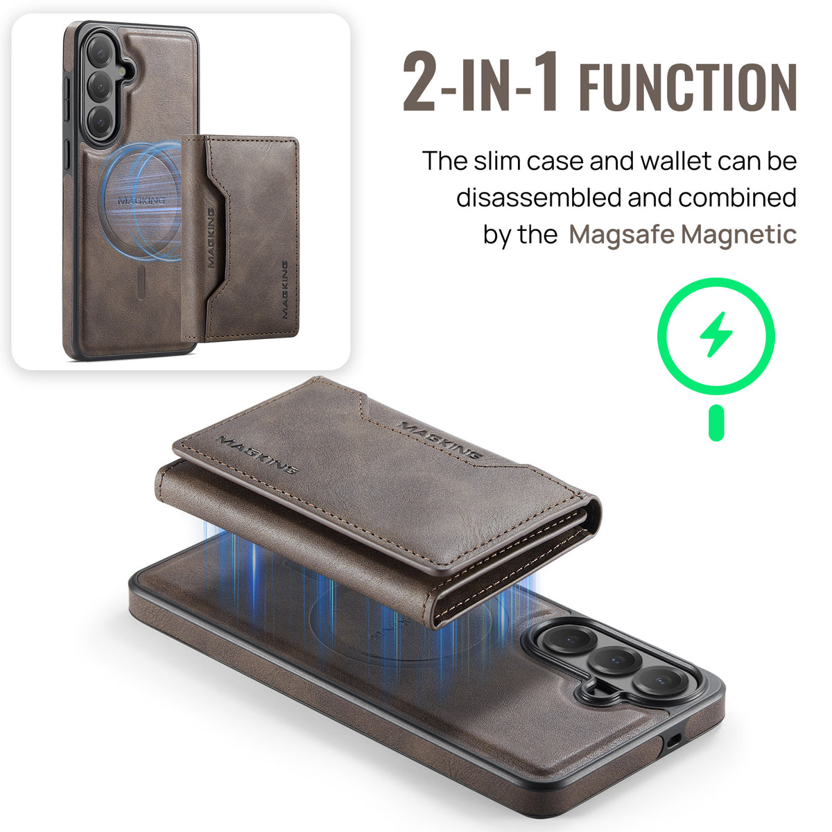 Samsung Galaxy S26 FE DG.MING MagSafe Detachable Wallet Case [Coffee]