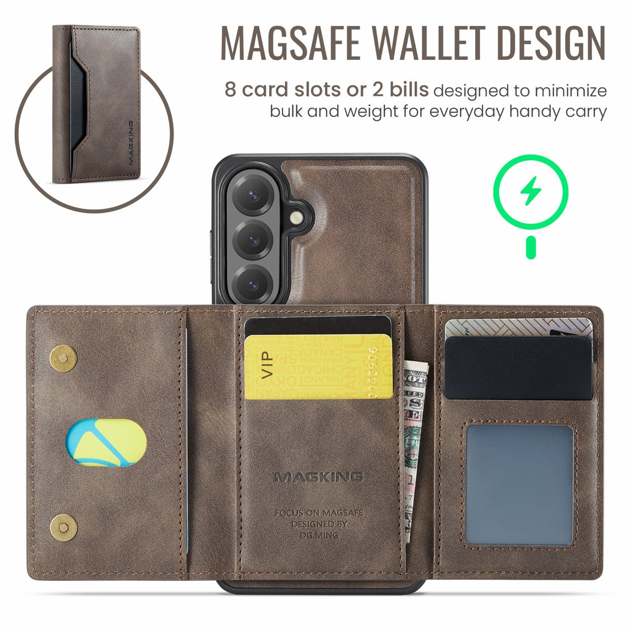 Samsung Galaxy S26 FE DG.MING MagSafe Detachable Wallet Case [Coffee]