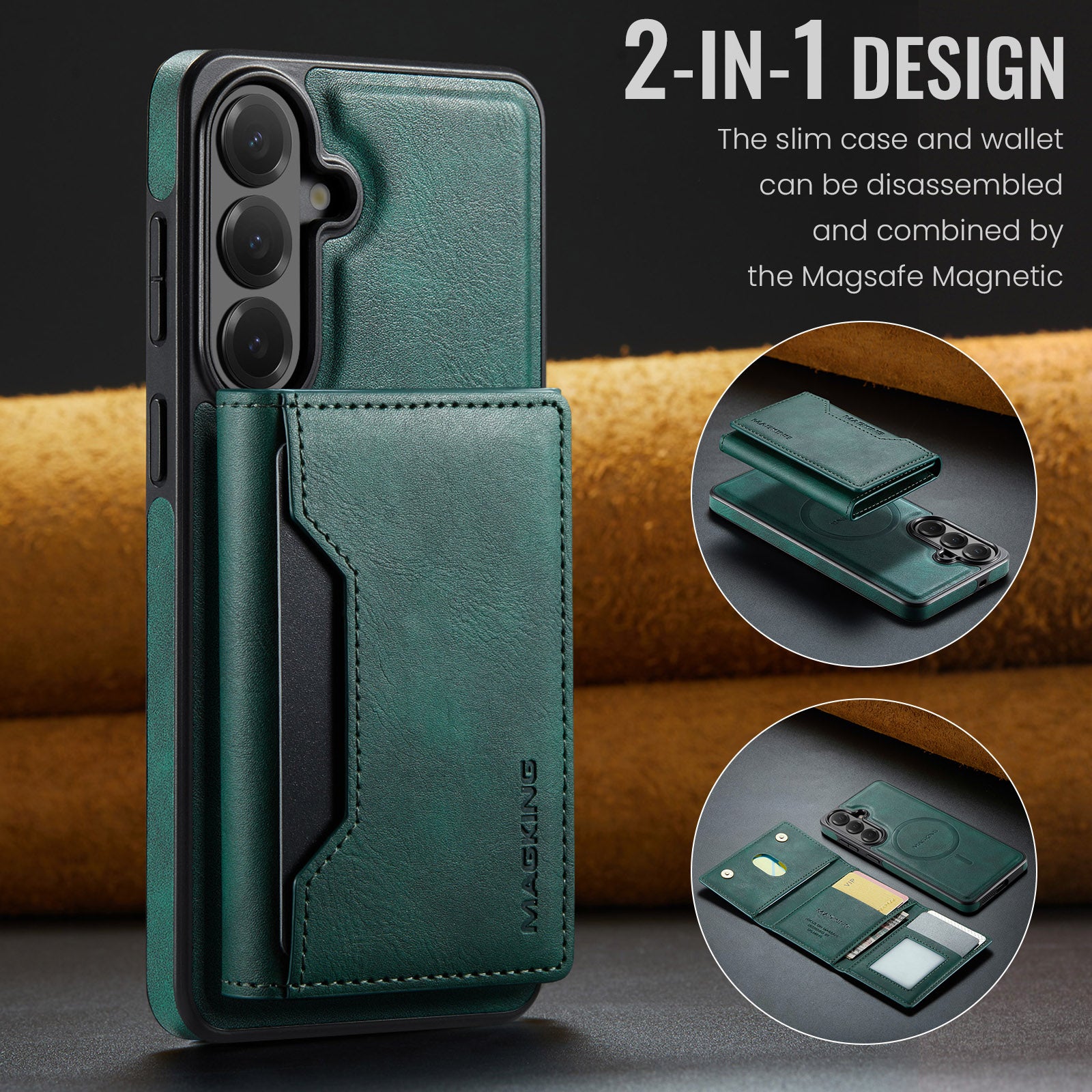 Samsung Galaxy S26 FE DG.MING MagSafe Detachable Wallet Case [Green]