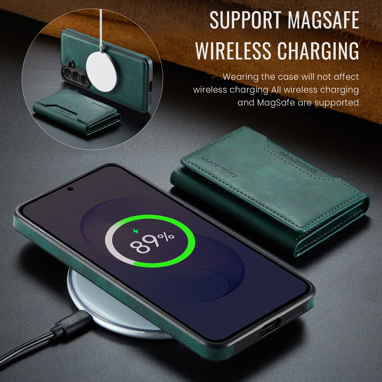 Samsung Galaxy S26 FE DG.MING MagSafe Detachable Wallet Case [Green]