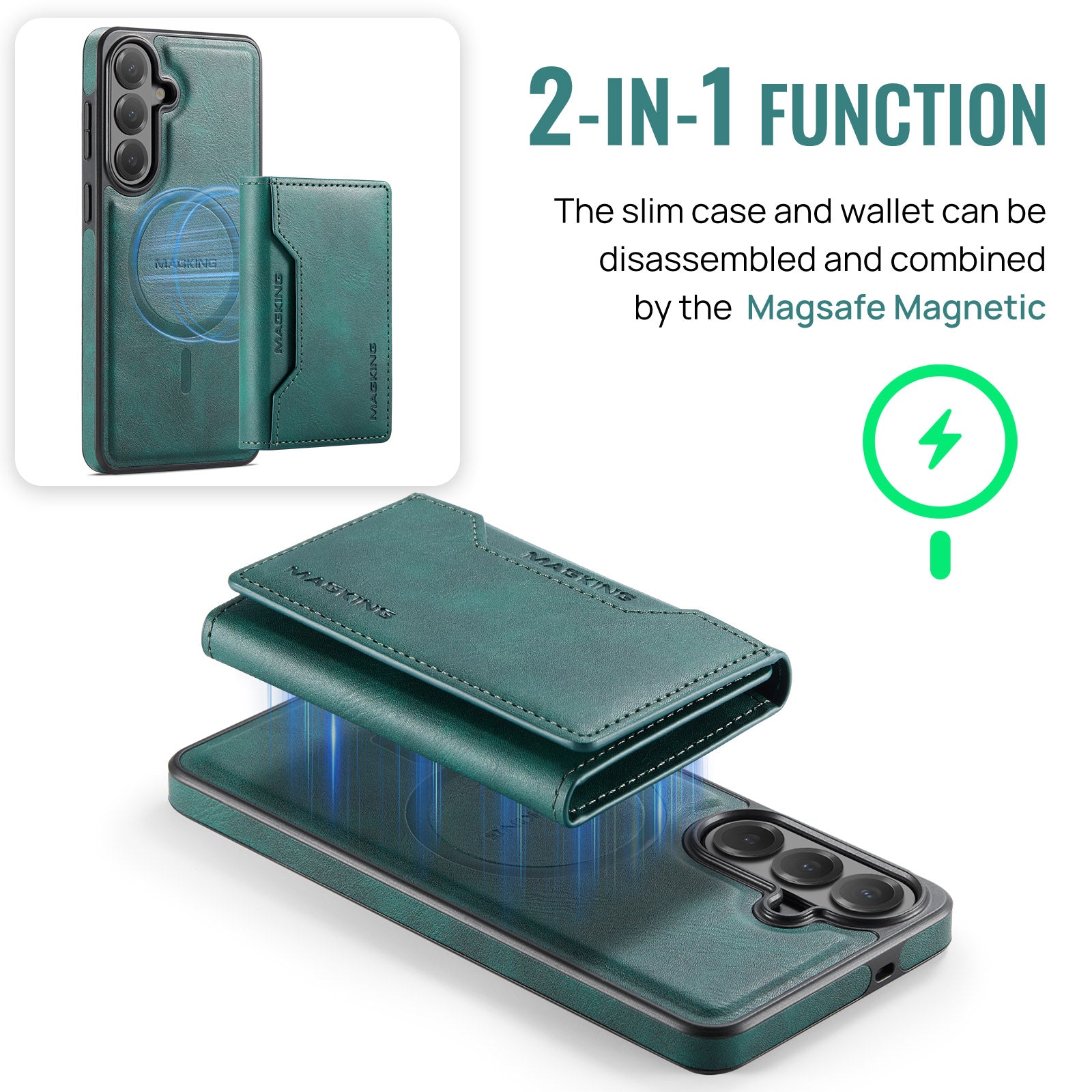 Samsung Galaxy S26 FE DG.MING MagSafe Detachable Wallet Case [Green]