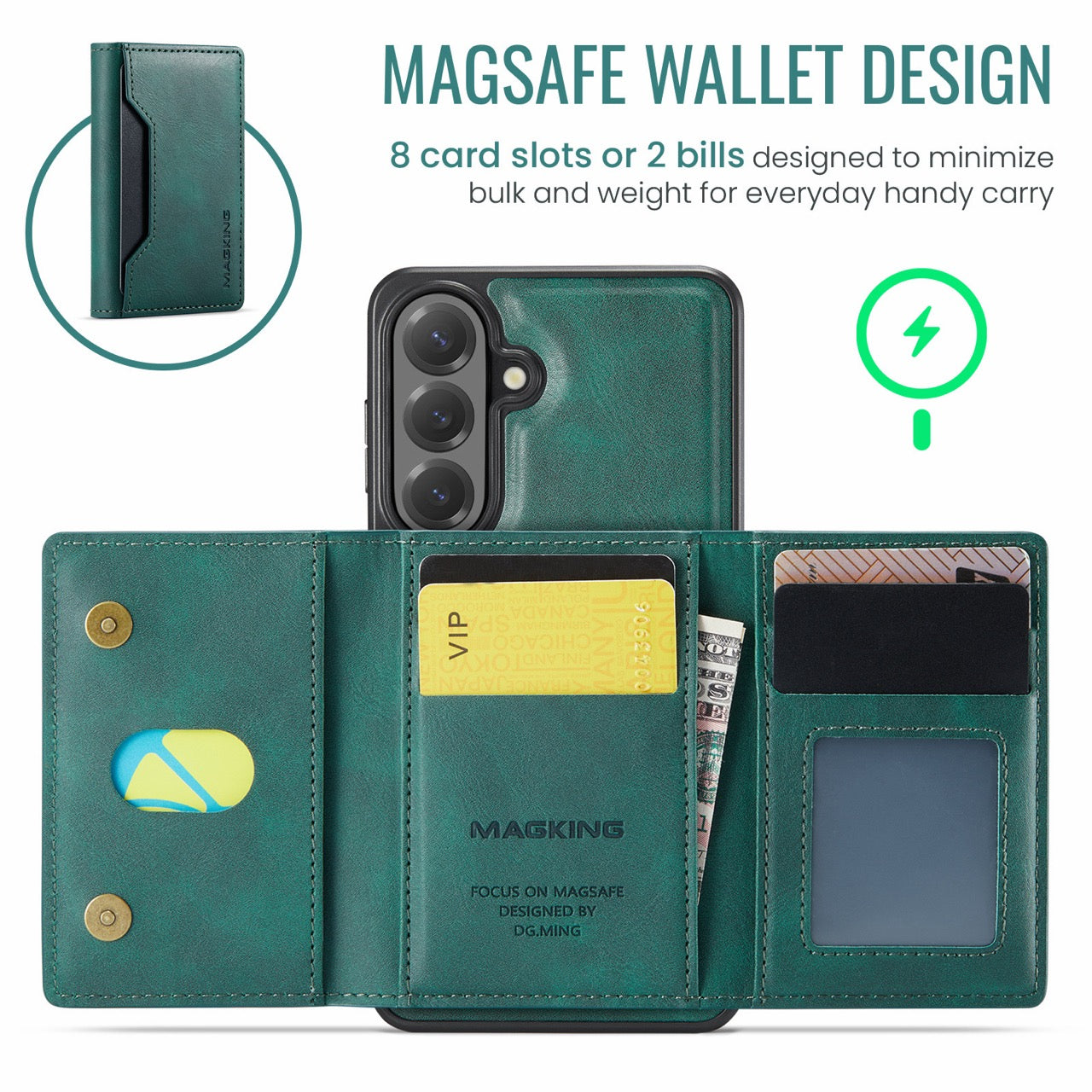 Samsung Galaxy S26 FE DG.MING MagSafe Detachable Wallet Case [Green]
