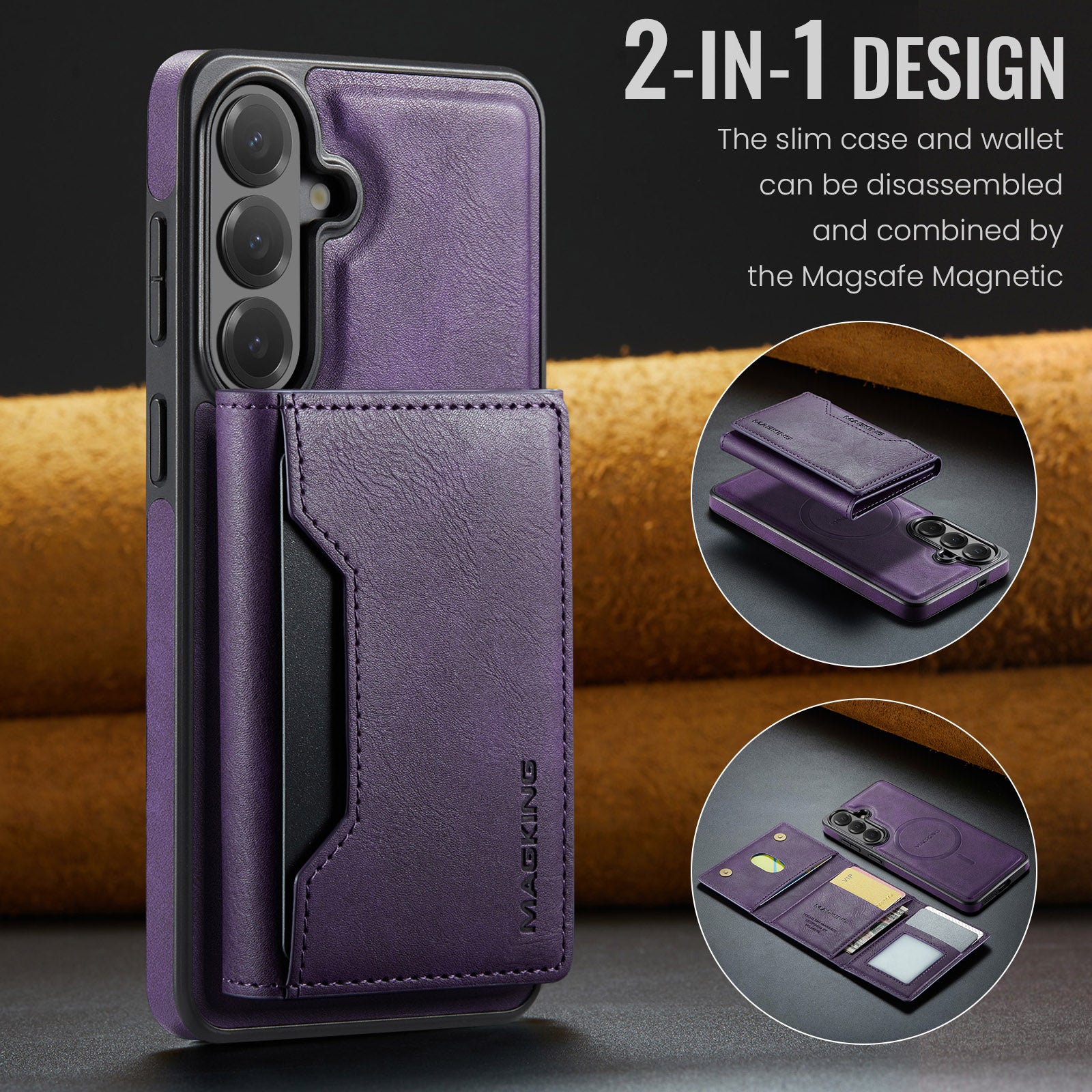 Samsung Galaxy S26 FE DG.MING MagSafe Detachable Wallet Case [Purple]