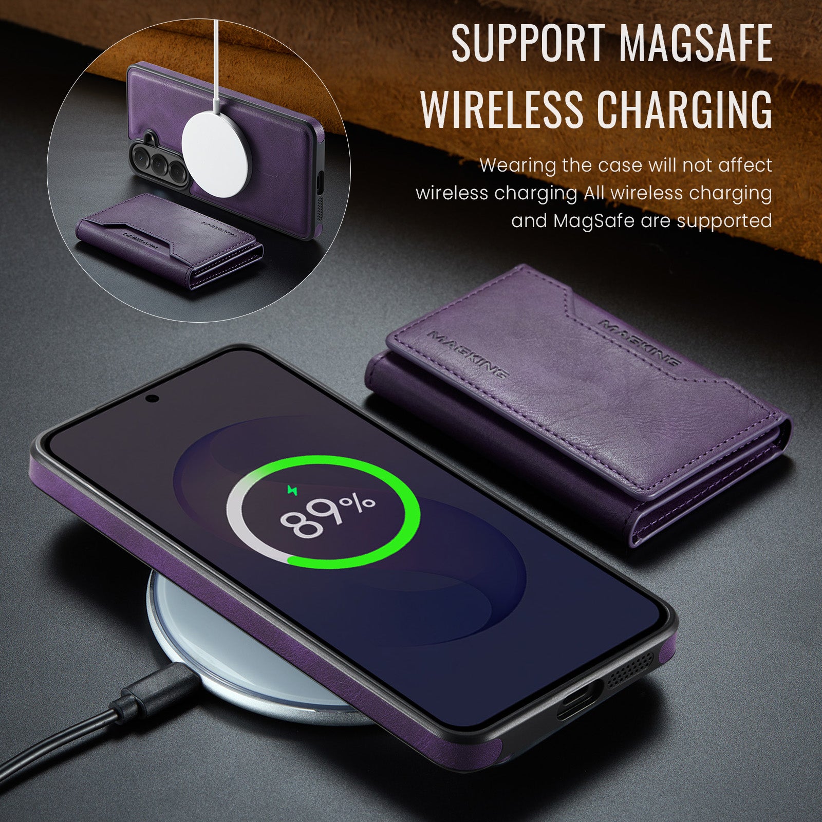 Samsung Galaxy S26 FE DG.MING MagSafe Detachable Wallet Case [Purple]