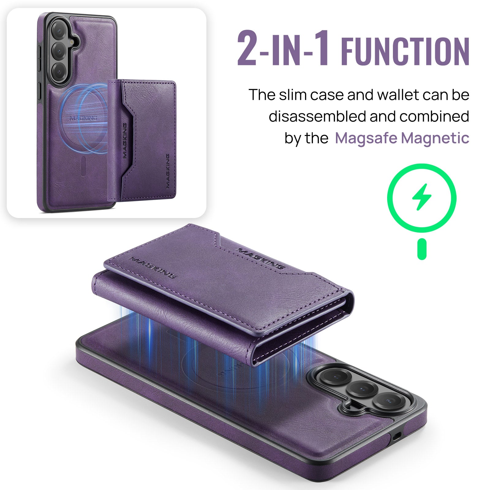 Samsung Galaxy S26 FE DG.MING MagSafe Detachable Wallet Case [Purple]