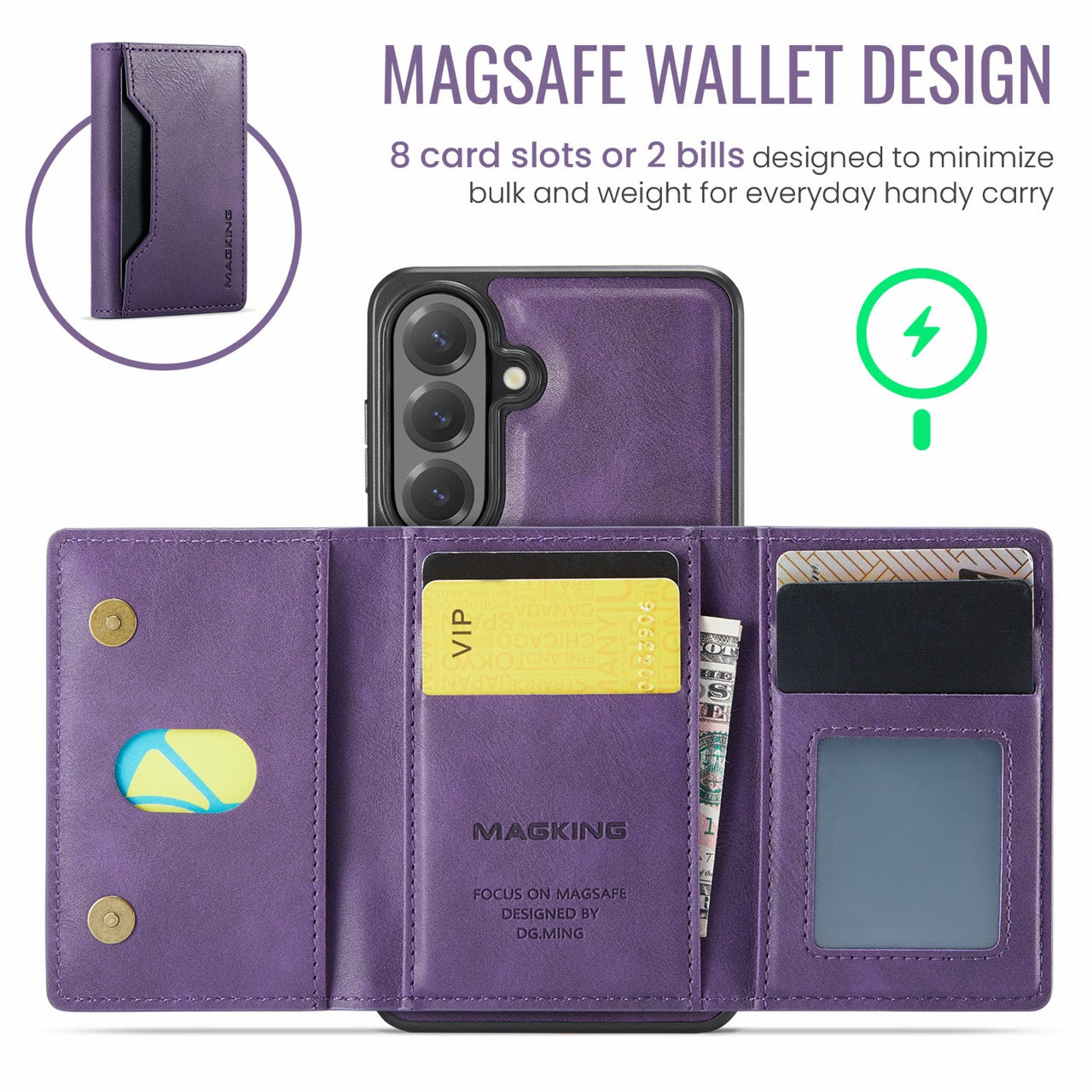 Samsung Galaxy S26 FE DG.MING MagSafe Detachable Wallet Case [Purple]
