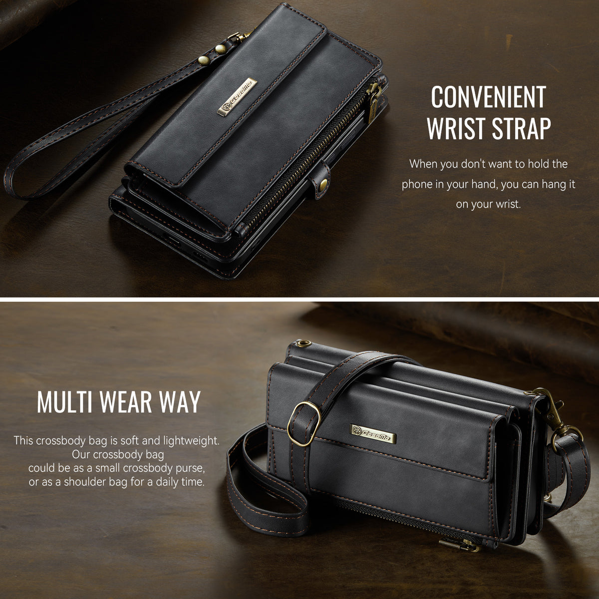 Samsung Galaxy S26FE Crossbody Case with Strap, Card Slots & Zipper Pocket [Black]