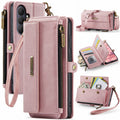 Samsung Galaxy S26FE Crossbody Case with Strap, Card Slots & Zipper Pocket [Pink] - Pink
