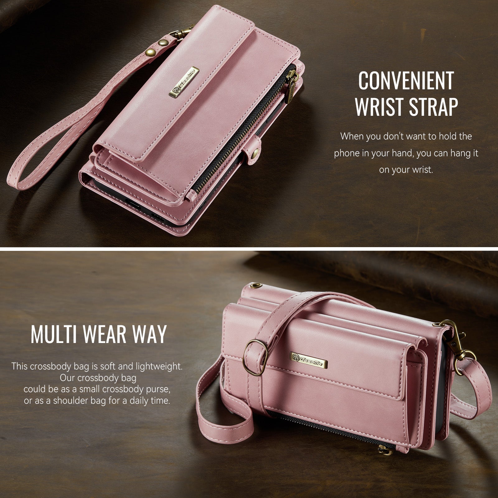 Samsung Galaxy S26FE Crossbody Case with Strap, Card Slots & Zipper Pocket [Pink]