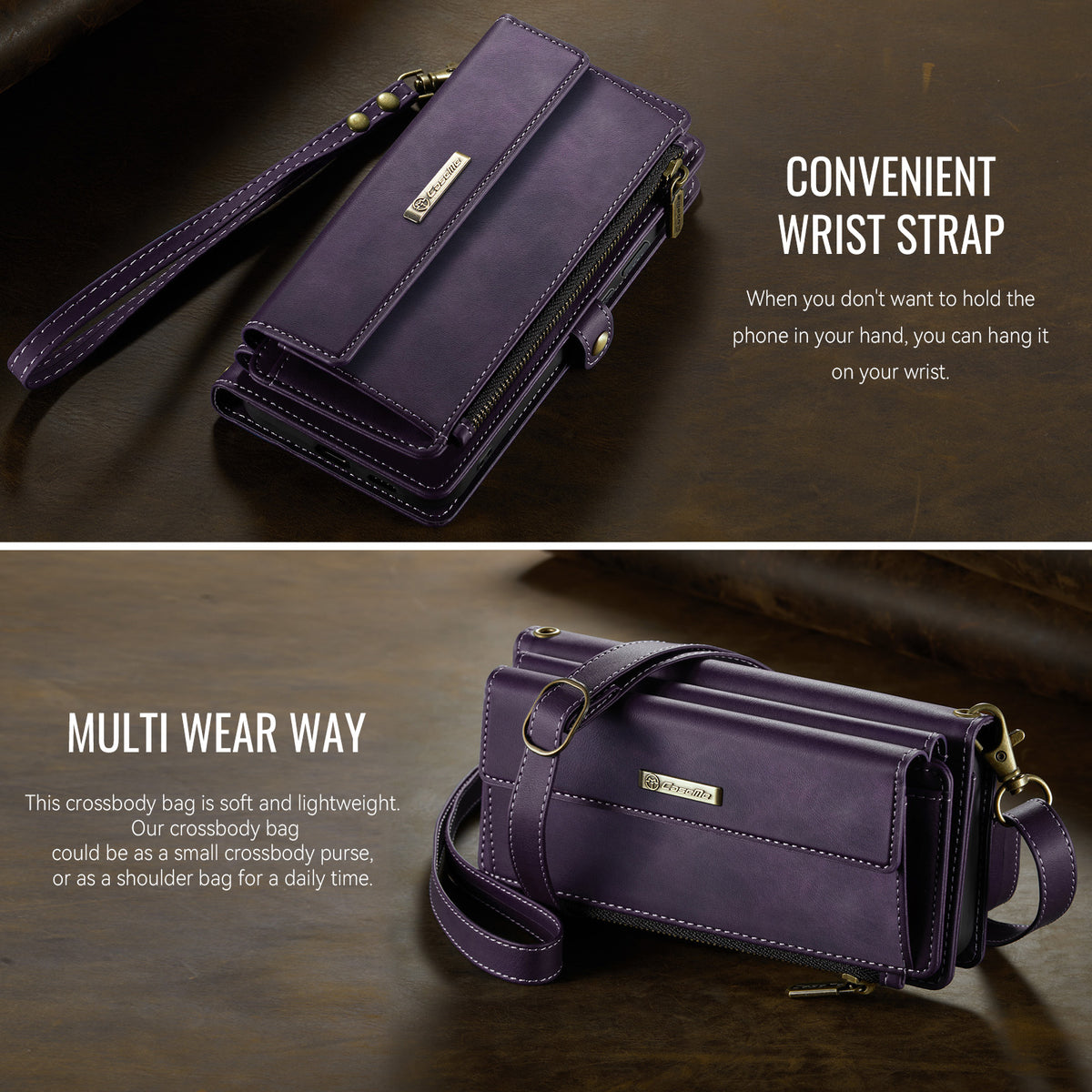 Samsung Galaxy S26FE Crossbody Case with Strap, Card Slots & Zipper Pocket [Purple]