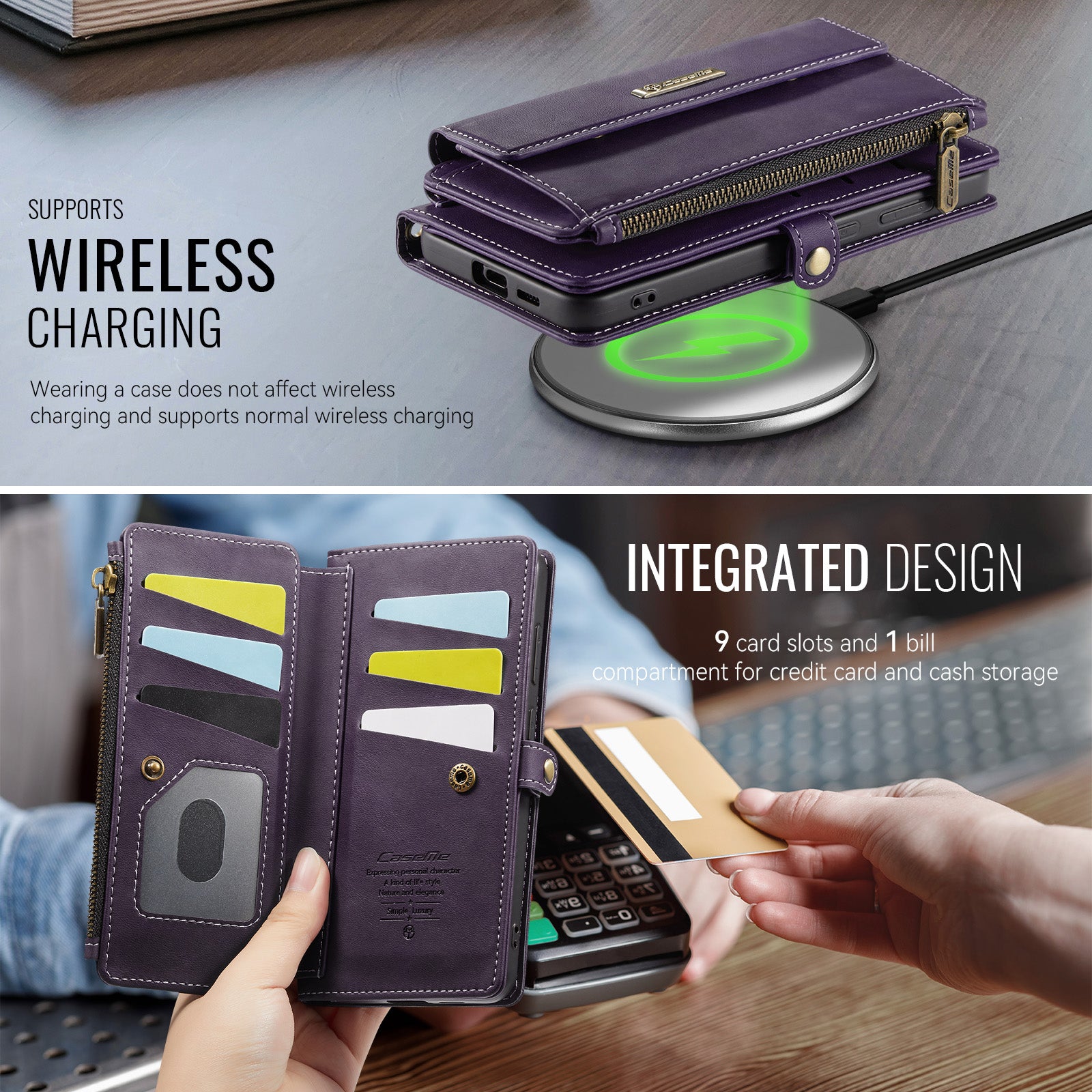 Samsung Galaxy S26FE Crossbody Case with Strap, Card Slots & Zipper Pocket [Purple]
