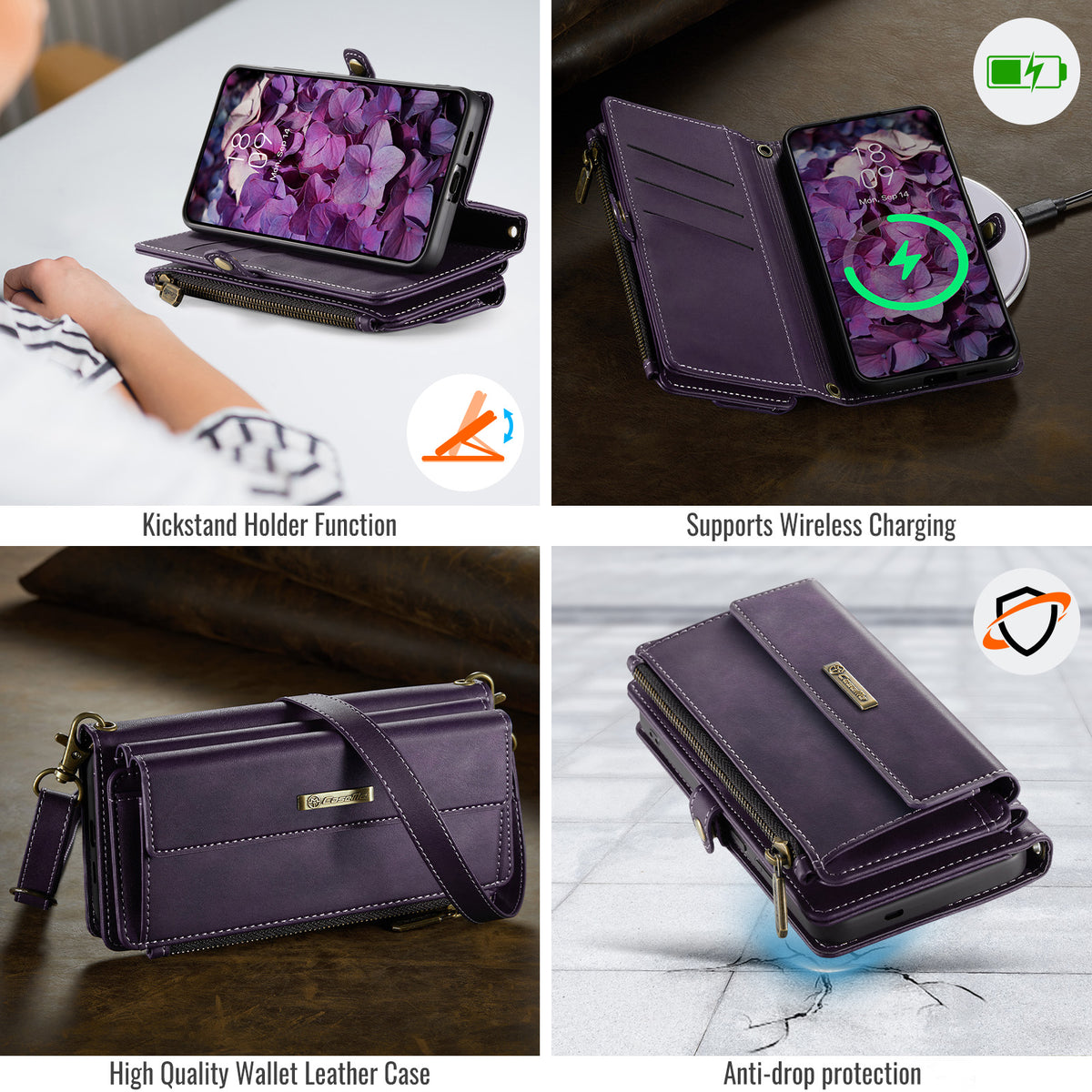 Samsung Galaxy S26FE Crossbody Case with Strap, Card Slots & Zipper Pocket [Purple]