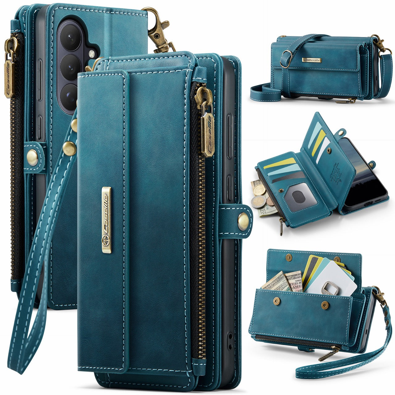Samsung Galaxy S26FE Crossbody Case with Strap, Card Slots & Zipper Pocket [Teal]