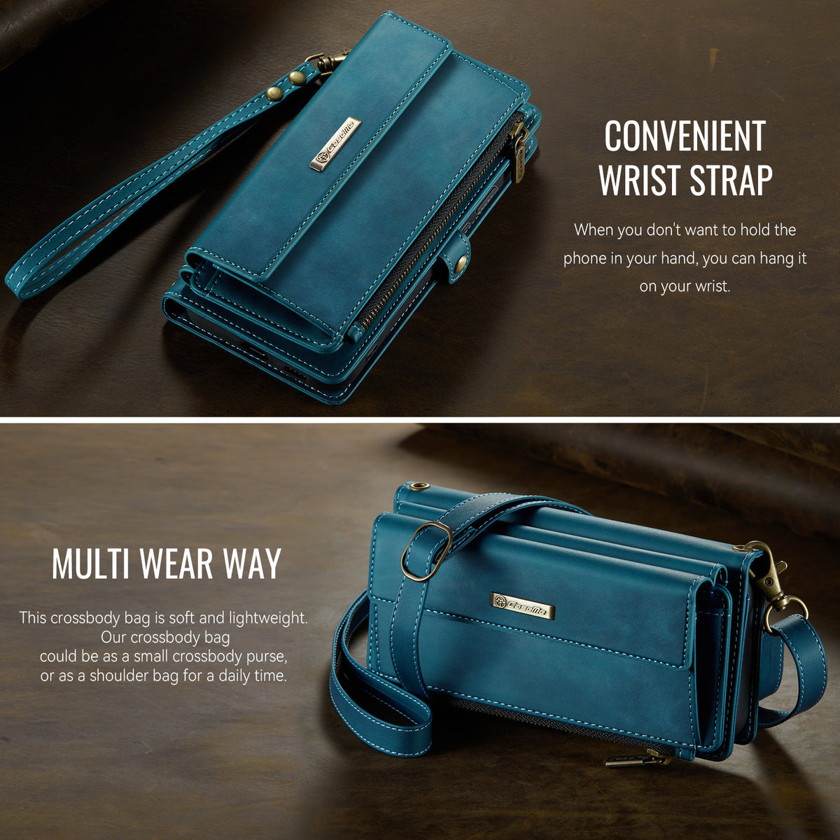 Samsung Galaxy S26FE Crossbody Case with Strap, Card Slots & Zipper Pocket [Teal]