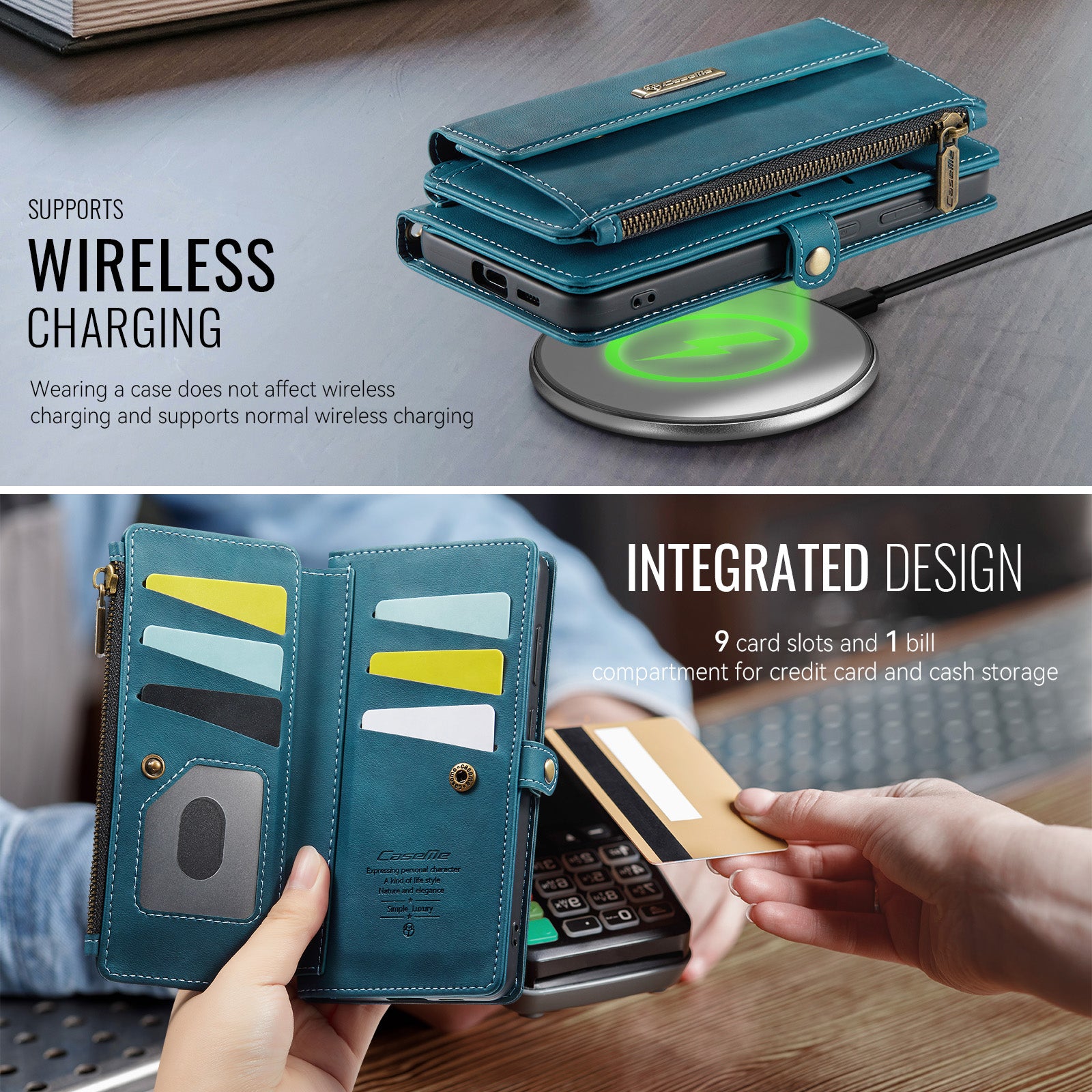 Samsung Galaxy S26FE Crossbody Case with Strap, Card Slots & Zipper Pocket [Teal]
