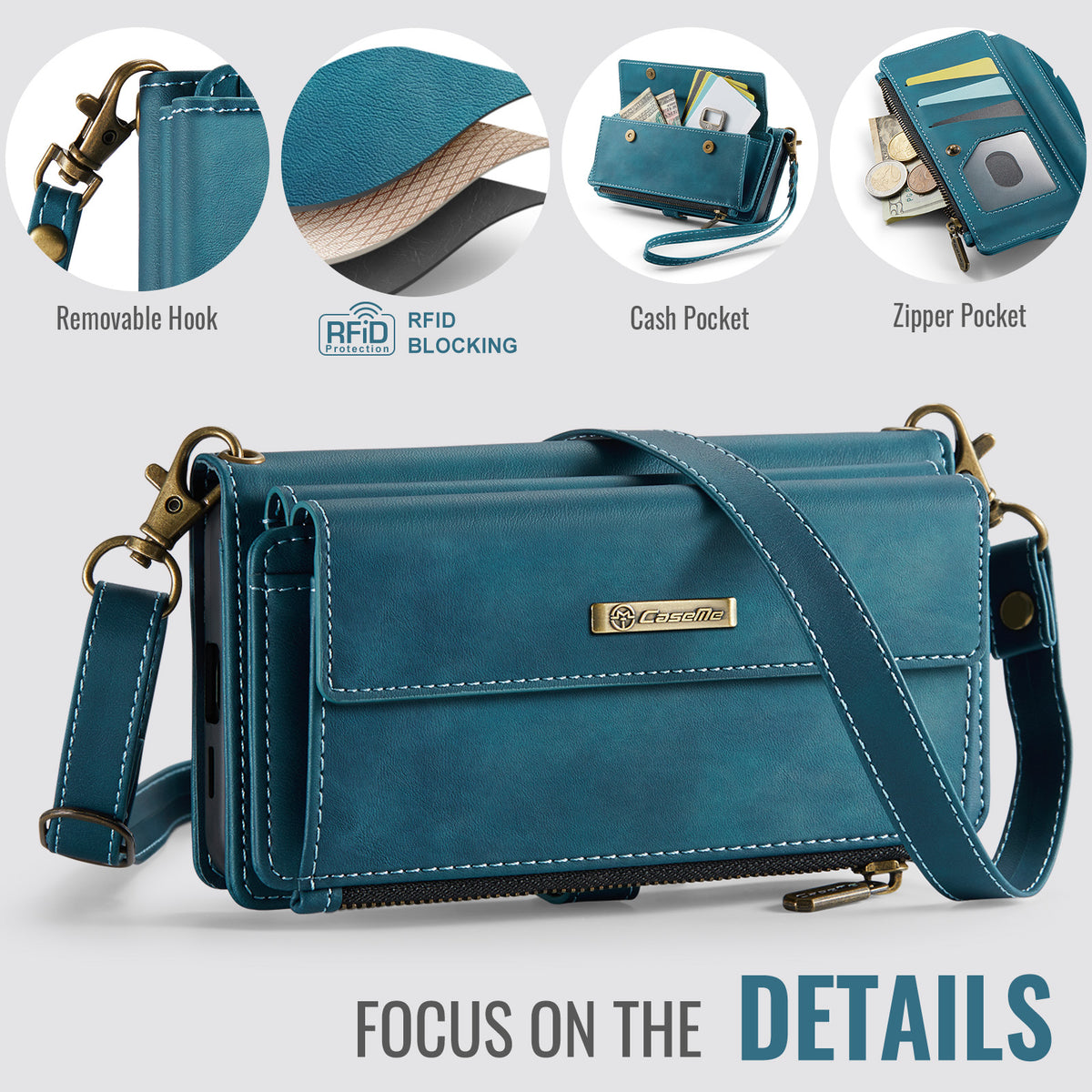 Samsung Galaxy S26FE Crossbody Case with Strap, Card Slots & Zipper Pocket [Teal]