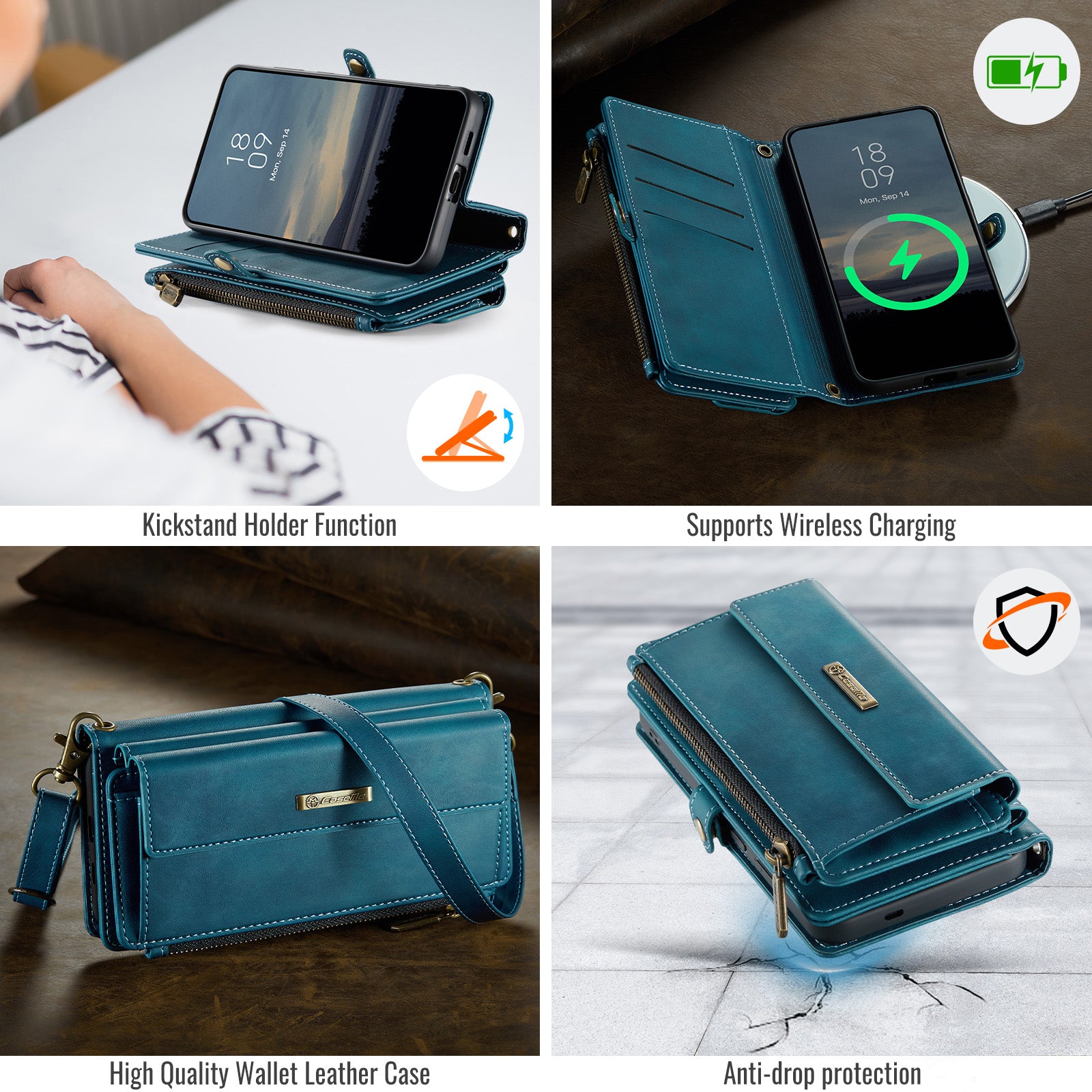 Samsung Galaxy S26FE Crossbody Case with Strap, Card Slots & Zipper Pocket [Teal]