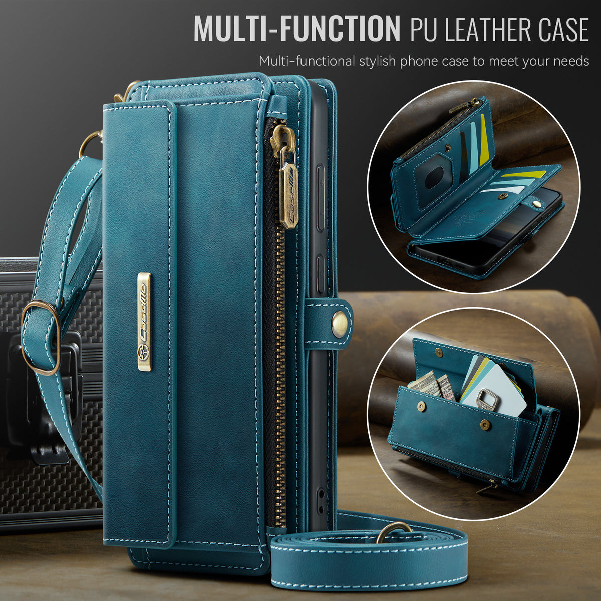 Samsung Galaxy S26FE Crossbody Case with Strap, Card Slots & Zipper Pocket [Teal]