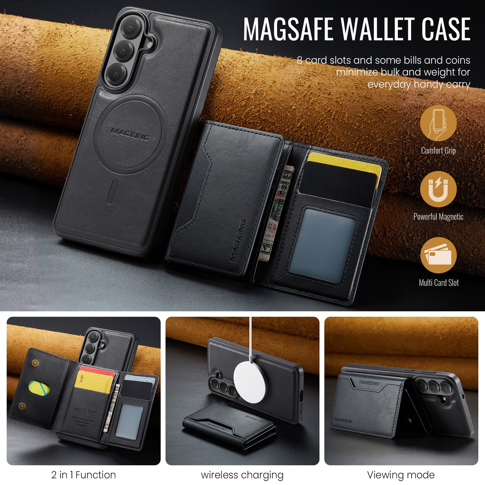 Samsung Galaxy S26 FE DG.MING MagSafe Detachable Wallet Case [Black]