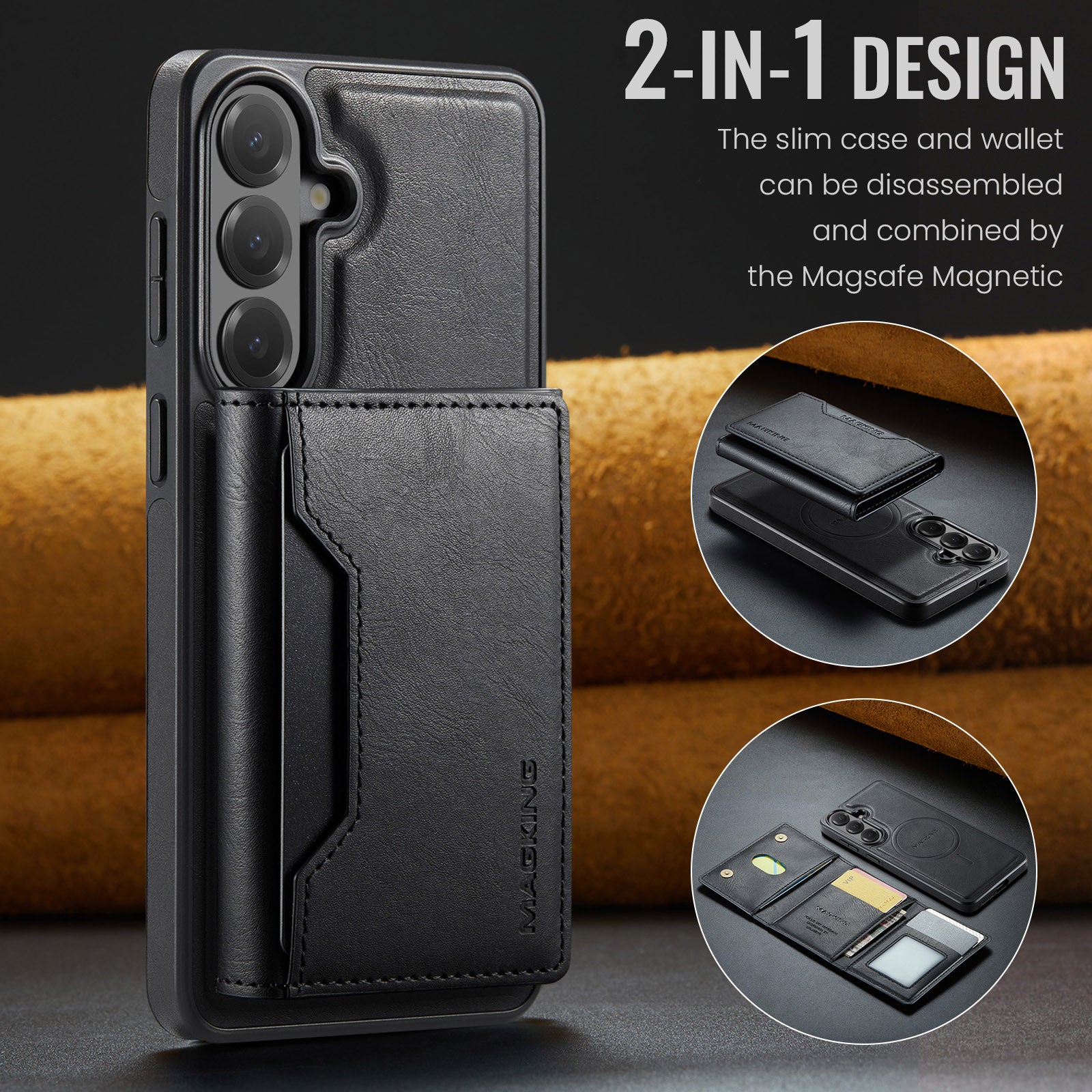 Samsung Galaxy S26 FE DG.MING MagSafe Detachable Wallet Case [Black]