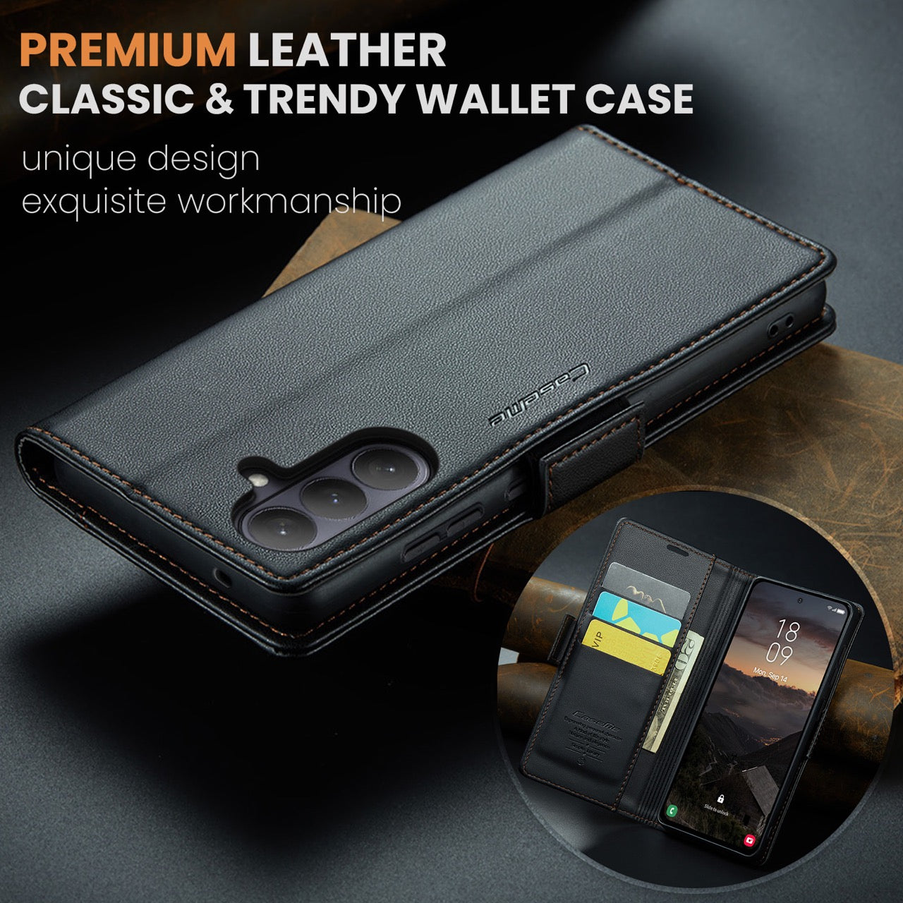 Samsung Galaxy S26FE CaseMe Retro Wallet Case [Black]