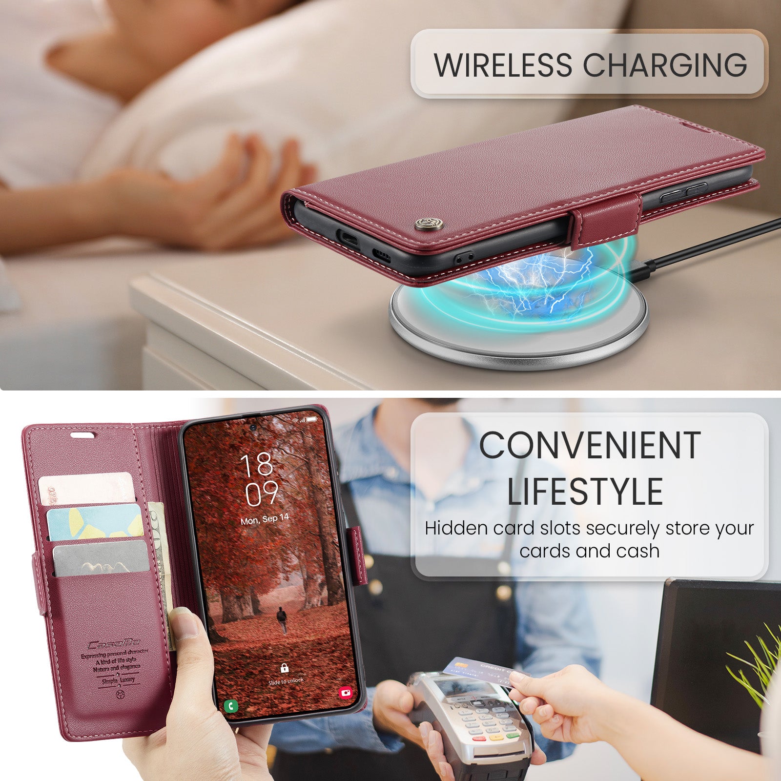 Samsung Galaxy S26FE CaseMe Retro Wallet Case [Maroon]