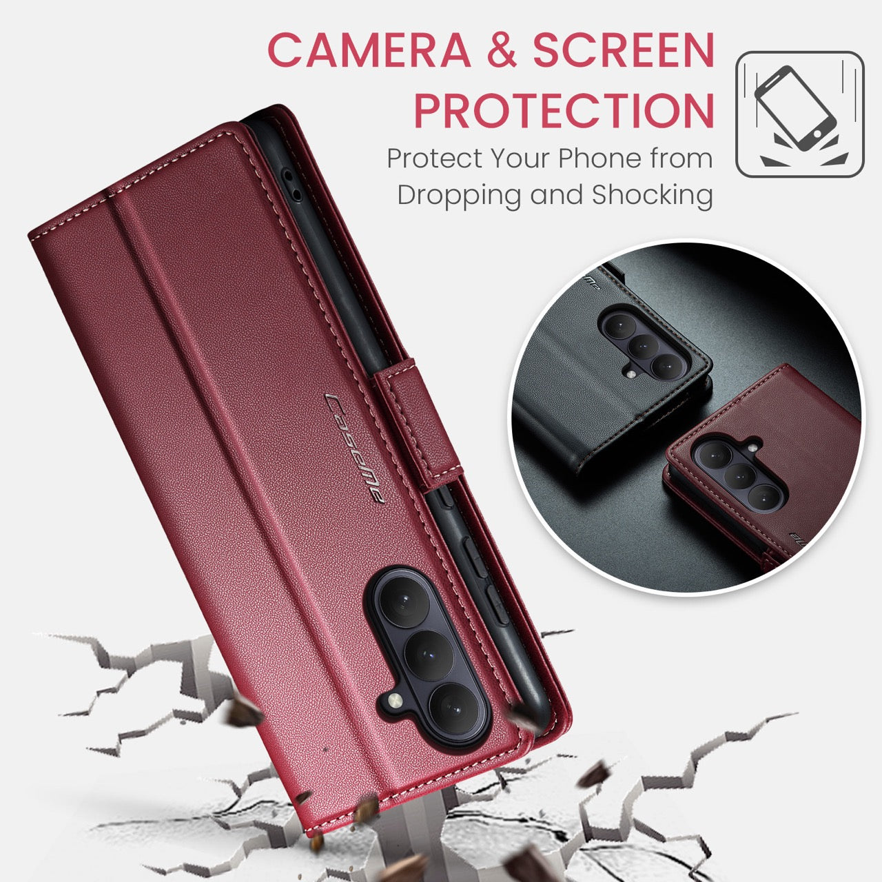 Samsung Galaxy S26FE CaseMe Retro Wallet Case [Maroon]