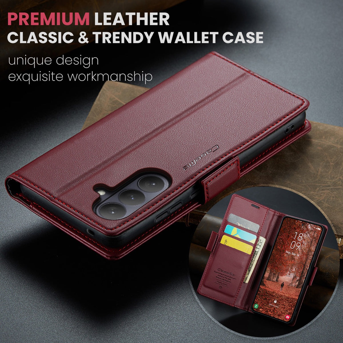 Samsung Galaxy S26FE CaseMe Retro Wallet Case [Maroon]