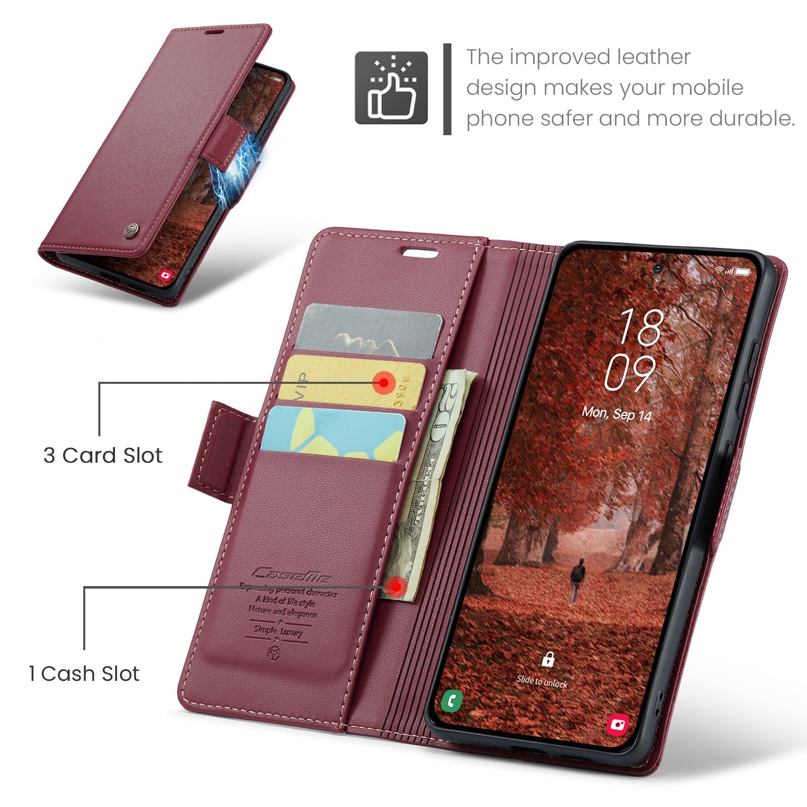Samsung Galaxy S26FE CaseMe Retro Wallet Case [Maroon]