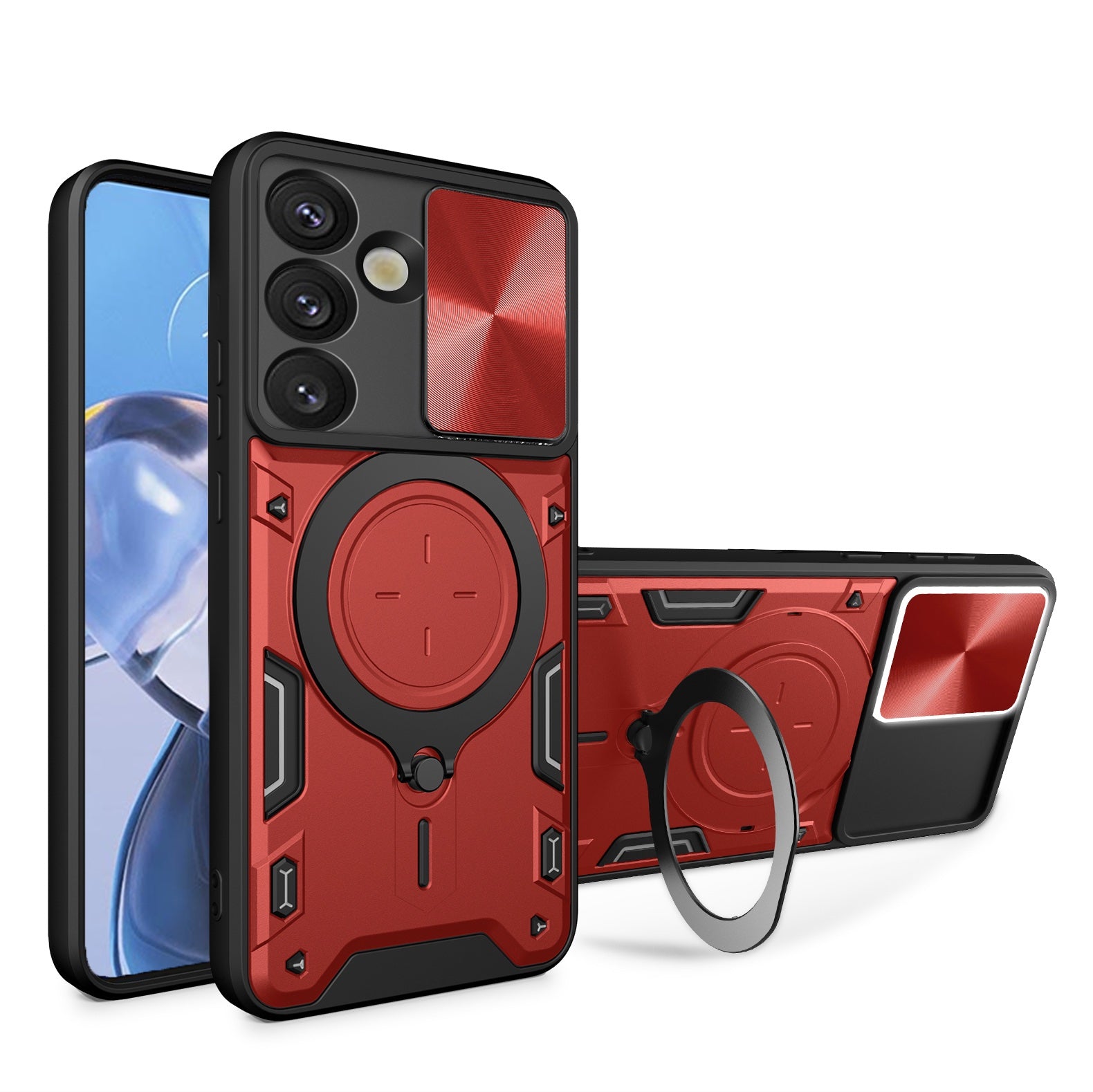 Samsung Galaxy S26FE Ring Kickstand Case w/ Camera Cover [Red]
