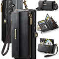 Samsung Galaxy A55 Crossbody Case with Strap, Card Slots & Zipper Pocket [Black] - Black