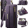 Samsung Galaxy A55 Crossbody Case with Strap, Card Slots & Zipper Pocket [Purple] - Purple