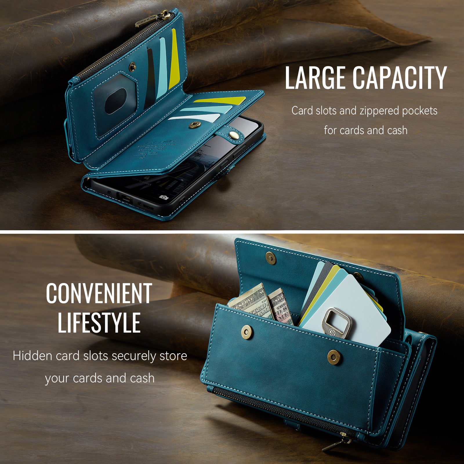 Samsung Galaxy A55 Crossbody Case with Strap, Card Slots & Zipper Pocket [Teal]