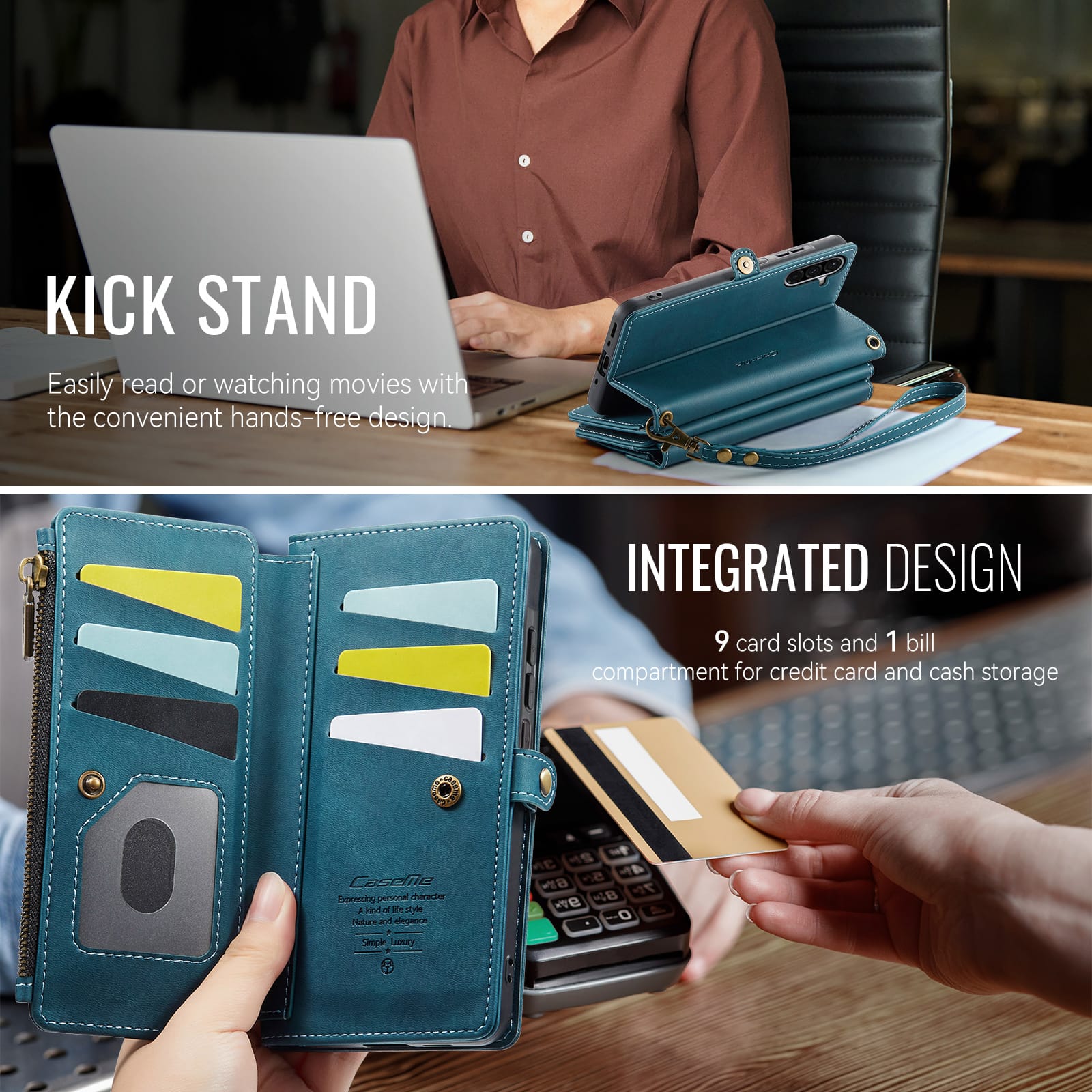 Samsung Galaxy A56 Crossbody Case with Strap, Card Slots & Zipper Pocket [Teal]