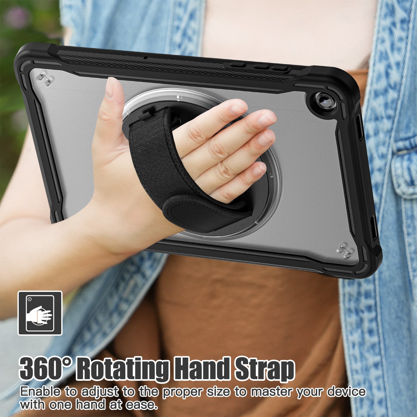 Samsung Tab A11+ A11 Plus Rugged Case - 360° Stand, Hand & Shoulder Strap - Shockproof - Black