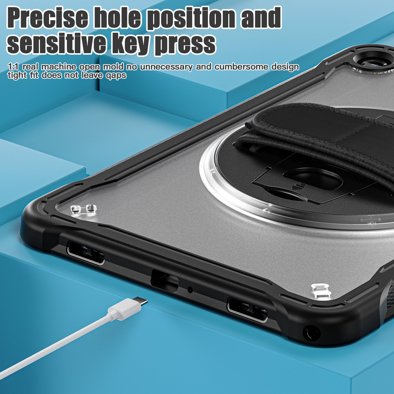 Samsung Tab A11+ A11 Plus Rugged Case - 360° Stand, Hand & Shoulder Strap - Shockproof - Black
